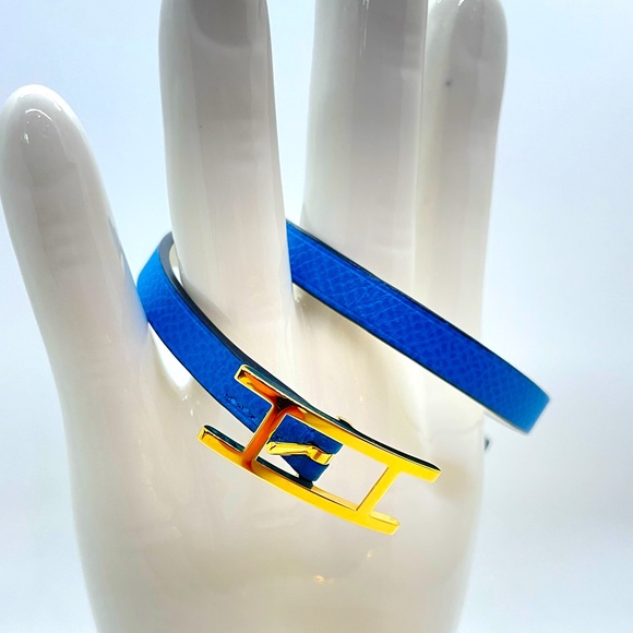 EUC HERMES Behapi Tour Double Wrap Blue Leather Bracelet - Picture 4 of 14